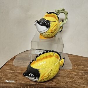 Vintage Yellow Longfish Butterfly Fish Creamer and Sugar